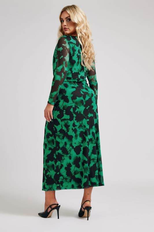 YOURS LONDON Plus Size Green Blur Floral Print Mesh Maxi Dress | Yours Curve  4