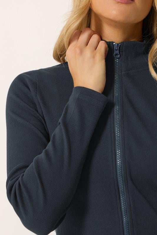 LTS Tall Women's Navy Blue Ribbed Zip Through Top | Long Tall Sally 4