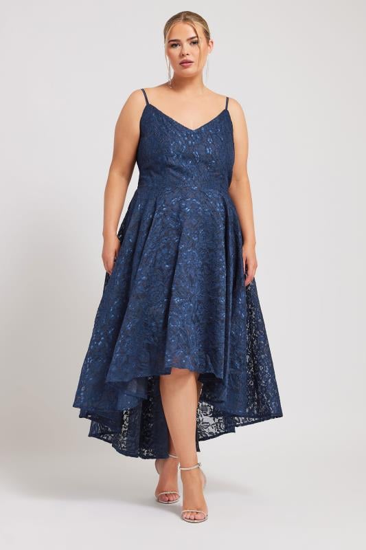 Plus Size  YOURS LONDON Curve Navy Blue Lace Midi Prom Dress