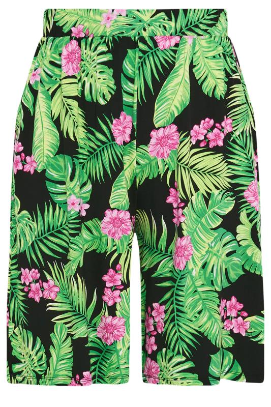 YOURS Plus Size Black Tropical Print Jersey Pull On Shorts | Yours Clothing 5