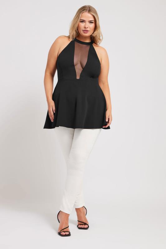 YOURS LONDON Plus Size Black Choker Peplum Top | Yours Clothing 2