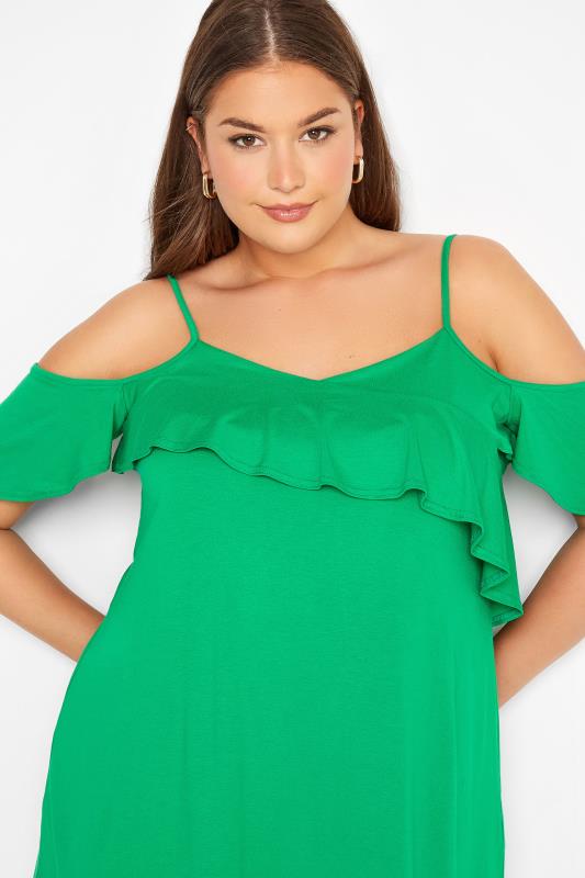Plus Size Apple Green Frill Cold Shoulder Top | Yours Clothing 4