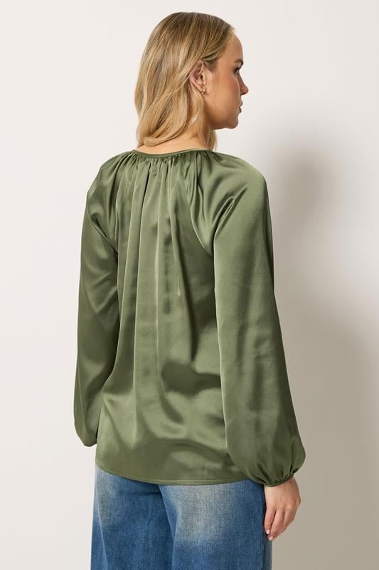LTS Tall Women's Khaki Green Satin Button Top | Long Tall Sally 4