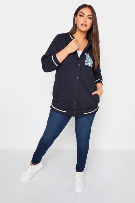 YOURS Plus Size Navy Blue 'LA' Varsity Bomber Jacket | Yours Clothing 2