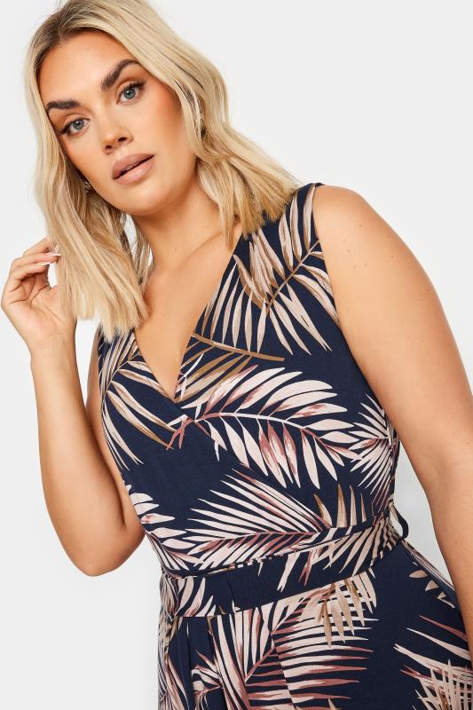 YOURS Plus Size Navy Blue Leaf Print Maxi Wrap Dress | Yours Clothing 4