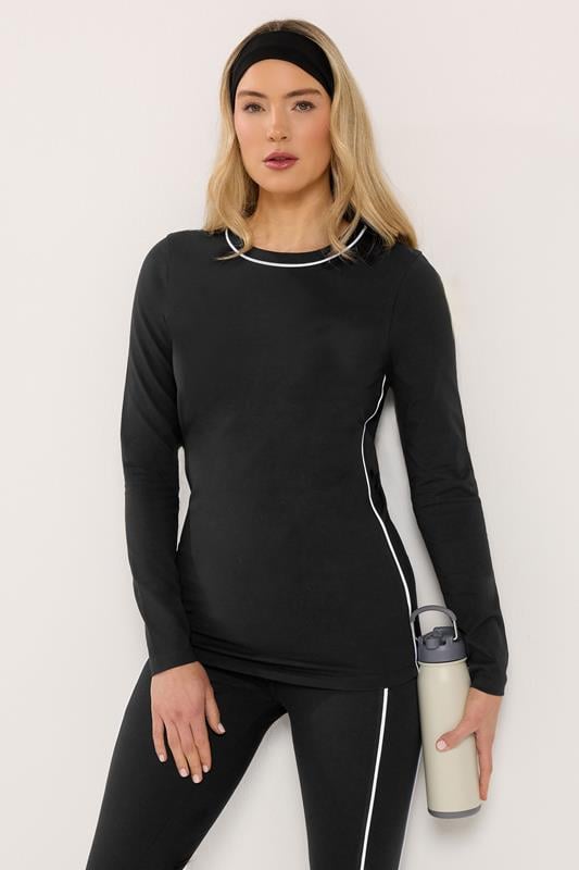 LTS Tall Set Women's Black Cotton Active Piped Long Sleeve Top & Leggings | Long Tall Sally 2