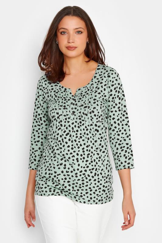 LTS Tall Women's Sage Green Dalmatian Print Henley Top | Long Tall Sally 1