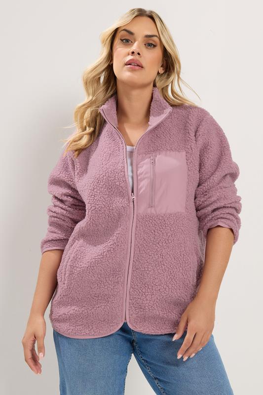 YOURS Curve Pink Pocket Teddy Fleece Jacket