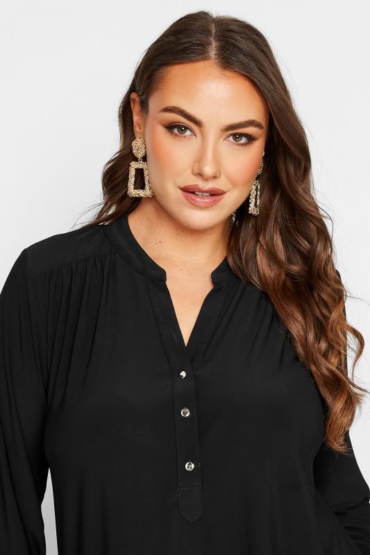 YOURS LONDON Plus-Size Curve Black Half Placket Shirt | Yours Clothing 4