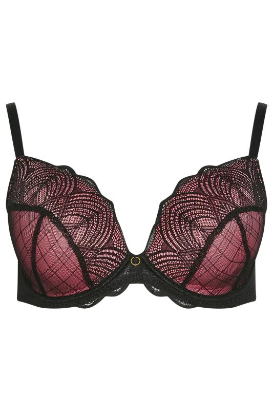 YOURS Plus Size Black & Pink Lace Detail Mesh Padded Bra | Yours Clothing 6