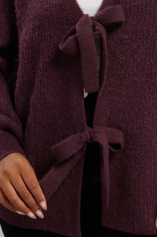YOURS Plus Size Wine Red Bow Tie Front Cardigan | Yours Clothing 4