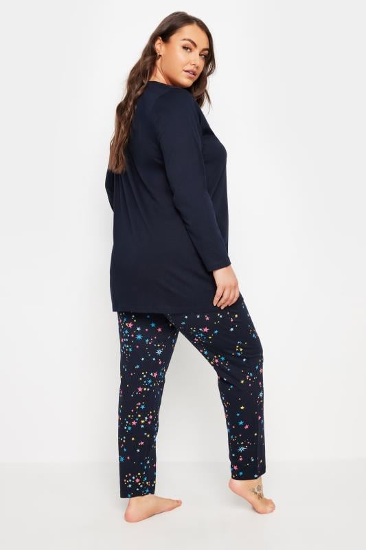 YOURS 4 PACK Plus Size Navy Blue Star Print Pyjama Set | Yours Clothing 5