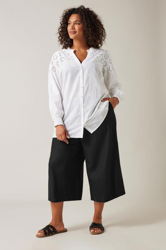 EVANS Plus Size Black Linen Culottes | Evans  2