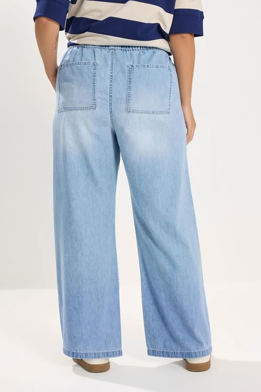 YOURS Plus Size Light Blue Drawstring Wide Leg Jeans | Yours Clothing 2