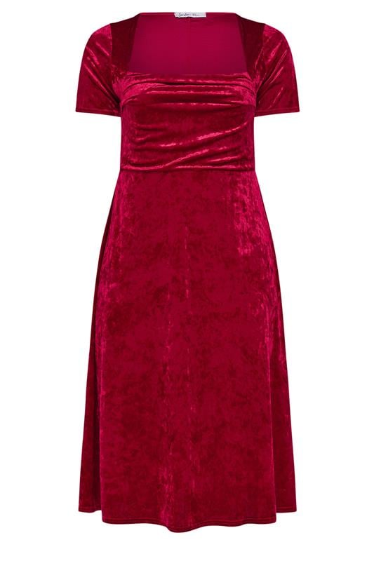 YOURS LONDON Plus Size Red Velvet Square Neck Midi Dress | Yours Clothing 5