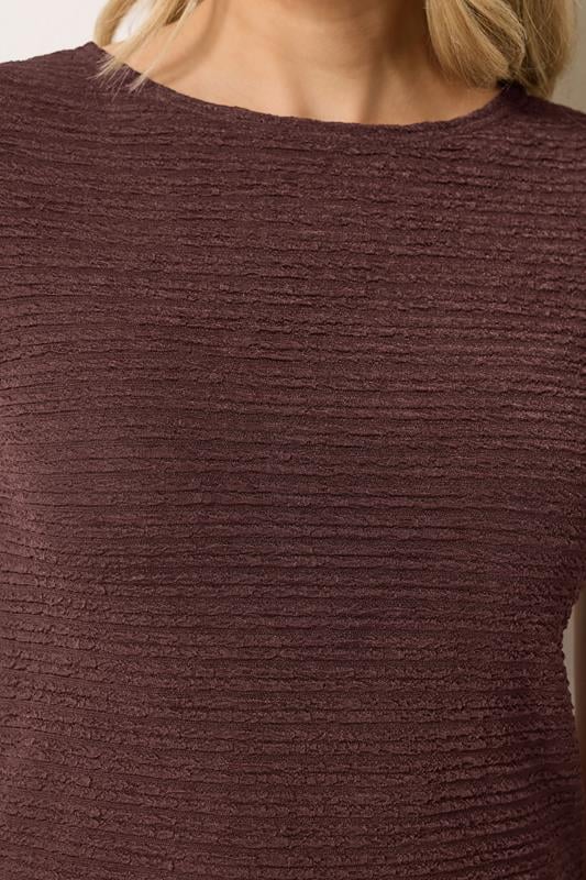 LTS Tall Women's Chocolate Brown Textured Slash Neck Top | Long Tall Sally 4