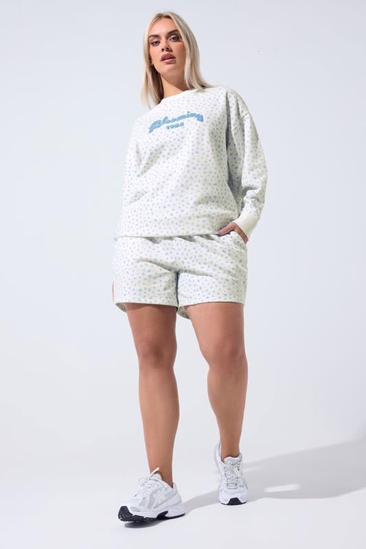 LIMITED COLLECTION Plus Size White Ditsy Floral Jogger Shorts | Yours Clothing 1