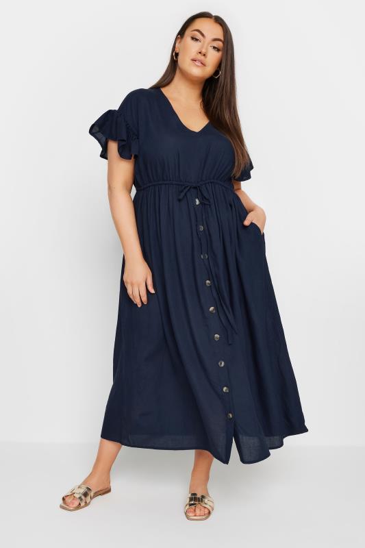 Plus Size  YOURS Curve Navy Blue Linen Maxi Dress