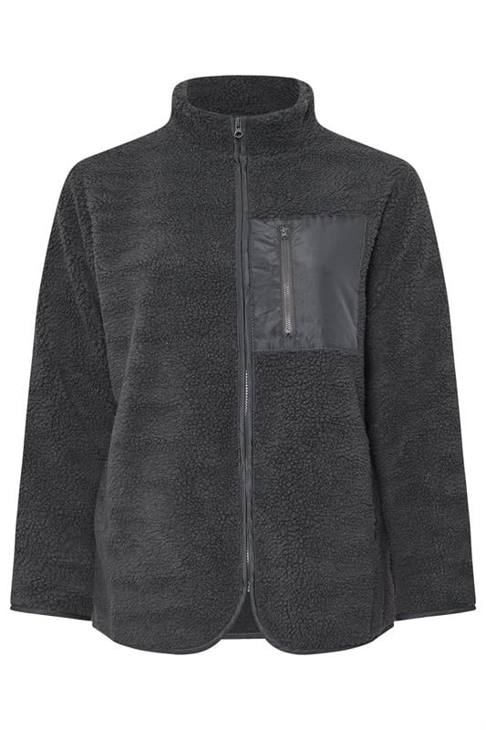 YOURS Plus Size Grey Pocket Teddy Fleece Jacket | Yours Clothing 6