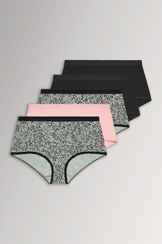 YOURSET 5 PACK Curve Black & Khaki Green Animal Print Full Briefs