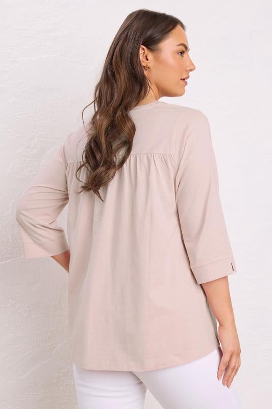 EVANS Plus Size Pink Pleat Front Henley Top | Evans 3