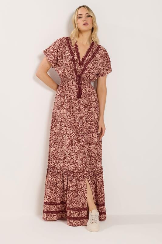 LTS Tall Women's Red & Pink Floral Textured Maxi Dress | Long Tall Sally 1