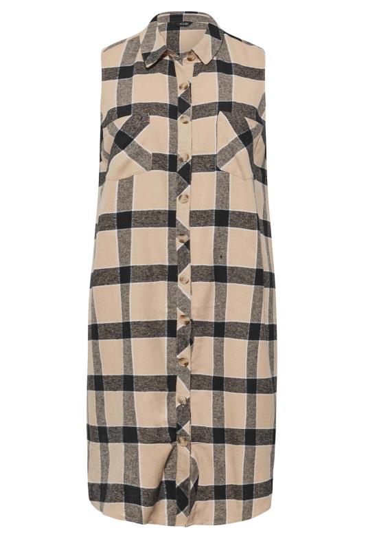 Plus Size Beige Brown Check Print Sleeveless Maxi Shirt | Yours Clothing 7