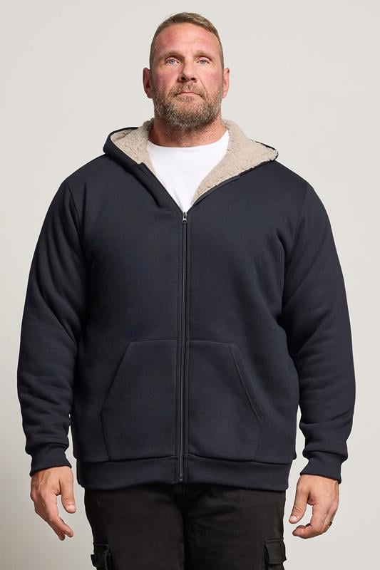 BadRhino Big & Tall Navy Blue Borg Lined Zip Through Hoodie