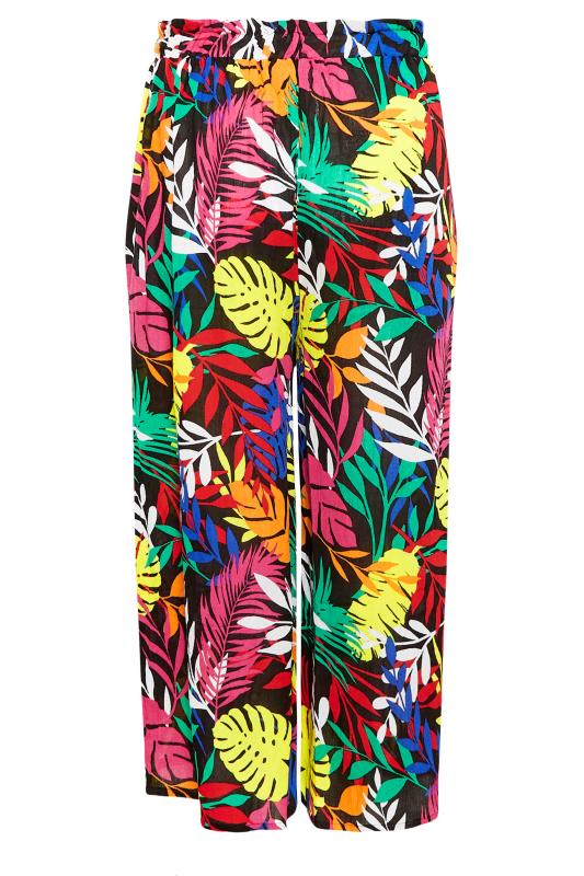 YOURS Plus Size Black Tropical Print Wide Leg Beach Trousers | Yours Clothing 6