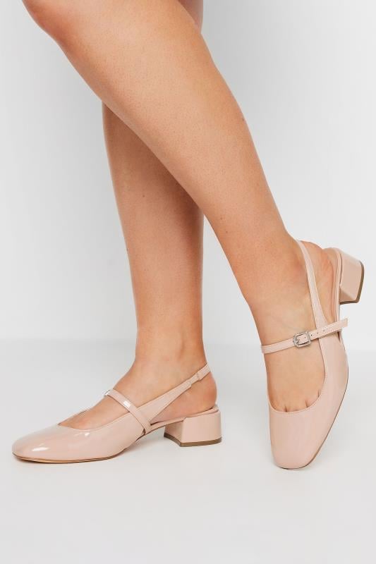 Plus Size  Yours Nude Patent Mary Jane Slingback Heels In Extra Wide EEE Fit