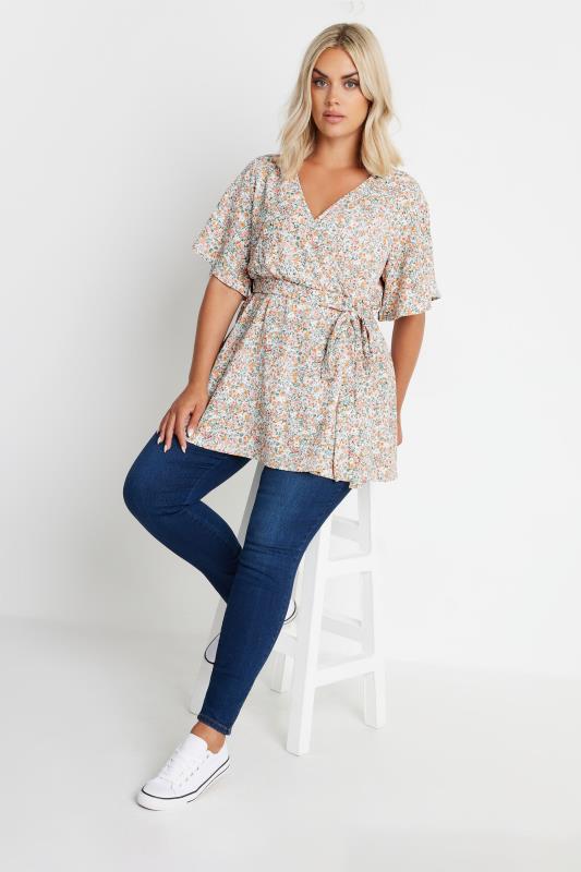 YOURS Plus Size White Floral Wrap Textured Top | Yours Clothing 2