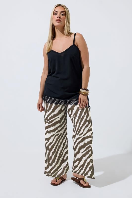 LIMITED COLLECTION Plus Size Brown Zebra Wide Leg Trousers | Yours Clothing 1