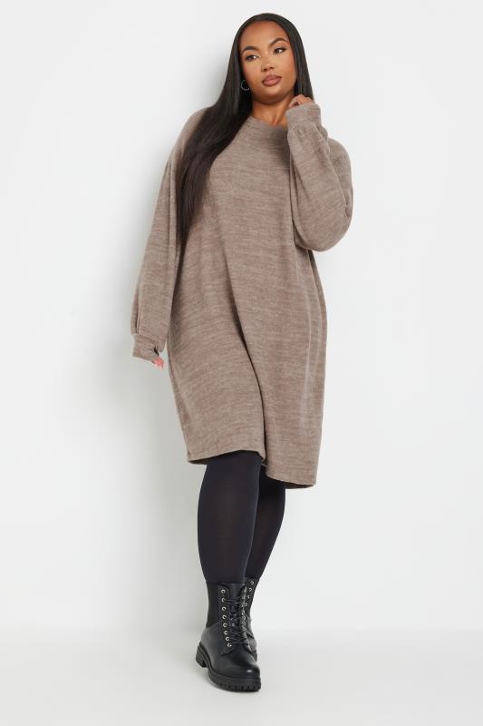 YOURS Plus Size Mocha Brown Soft Touch Jumper Dress | Yours Clothing 1