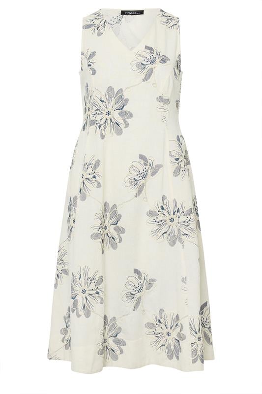 EVANS Plus Size Cream Embroidered Floral Linen Midi Dress | Evans 6