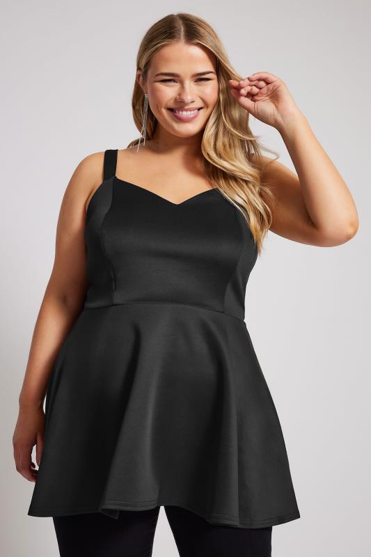 YOURS LONDON Plus Size Black Bow Back Peplum Top | Yours Clothing 2