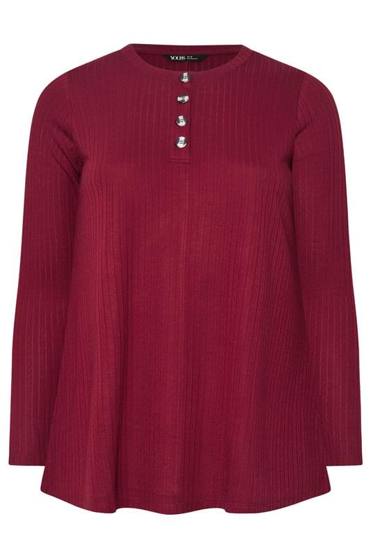 YOURS Plus Size Burgundy Red Henley Swing Top | Yours Clothing 5