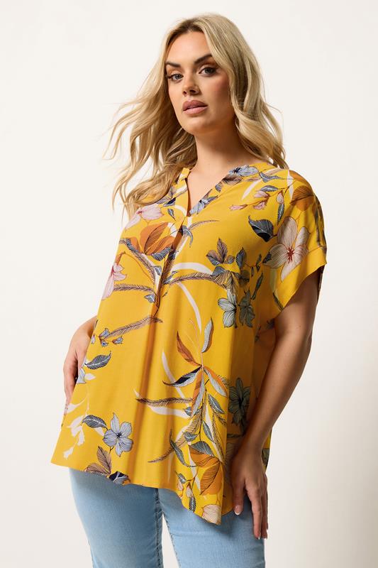  YOURS Curve Yellow Floral Print Pleated Blouse