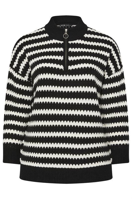 YOURS Plus Size Black Scallop Stripe Quarter Zip Jumper | Yours Clothing 6