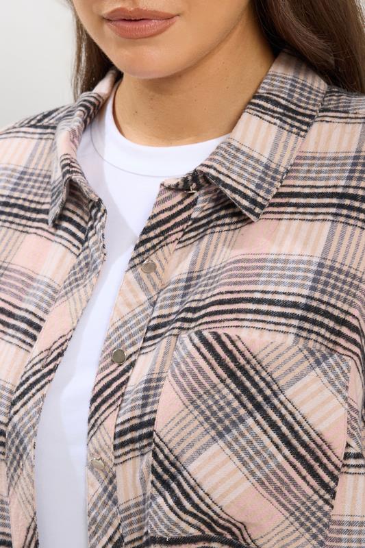 YOURS Plus Size Pink Check Boyfriend Shirt | Yours Clothing 4