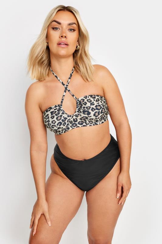 YOURS Plus Size Brown Leopard Print Halter Neck Bikini Top | Yours Clothing 3