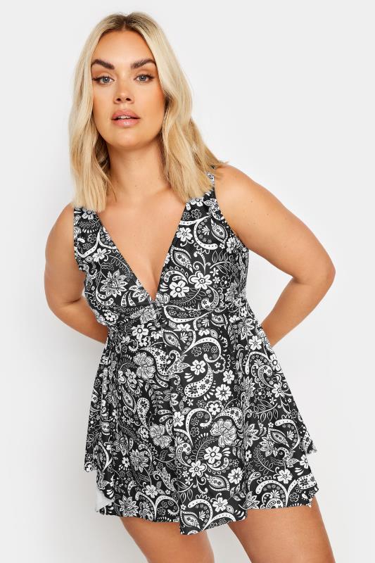 Plus Size  YOURS Curve Black Paisley Print Buckle Front Tankini Top