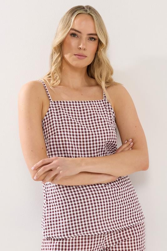  LTS Tall Burgundy Red  Gingham Cotton Vest Top