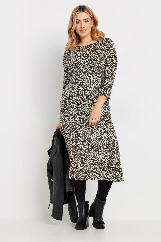 M&Co Natural Brown Leopard Print Midi Dress | M&Co 1