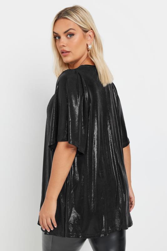 YOURS Plus Size Black Foil Pleated Swing Top | Yours Clothing 3