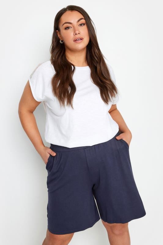 Plus Size Jersey Shorts Yours Curve Navy Blue Jersey Pull On Shorts
