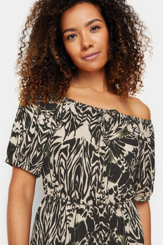 M&Co Neutral Brown & Black Abstract Print Bardot Dress 4