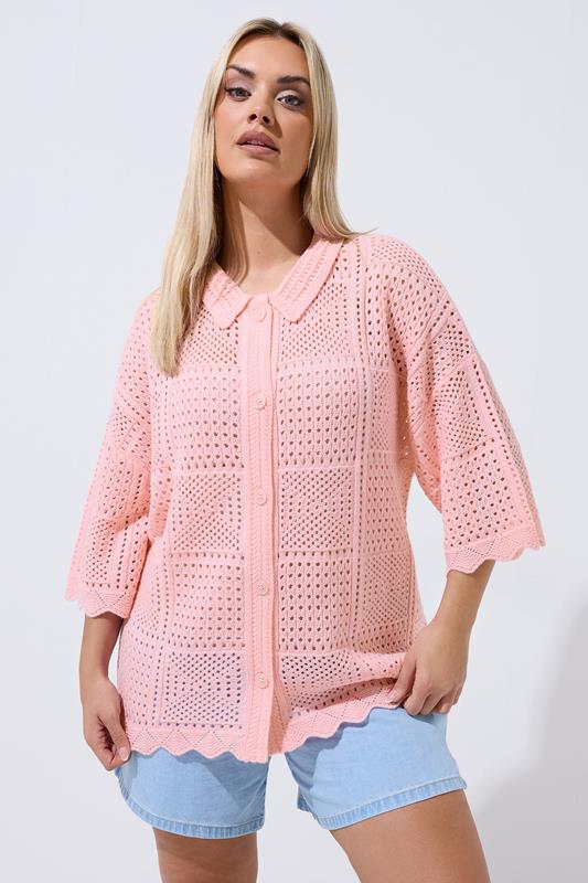 LIMITED COLLECTION Curve Pink Crochet Knitted Shirt