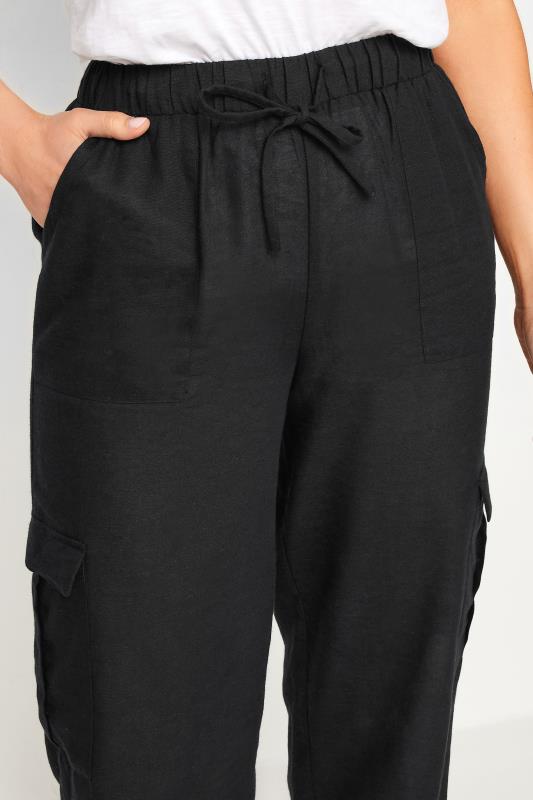 LTS Tall Black Linen Cargo Trousers | Long Tall Sally 4