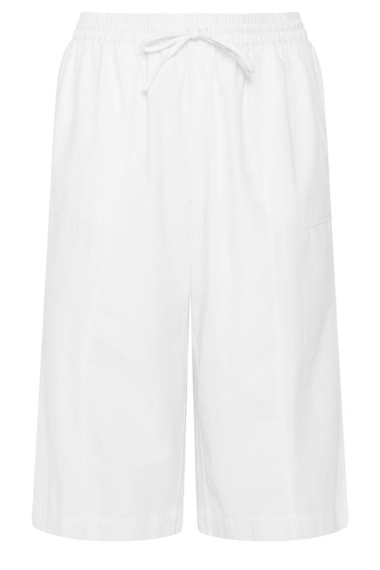 EVANS Plus Size White Cropped Pull On Cotton Trousers | Evans 5