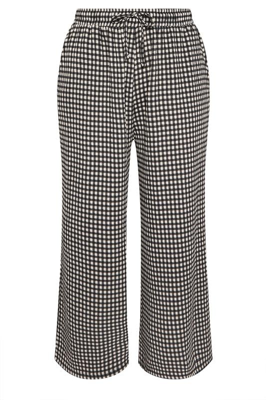 YOURS Plus Size Black Gingham Wide Leg Trousers | Yours Clothing 5